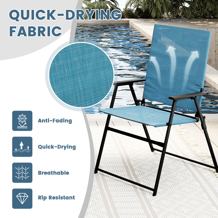 Blue Metal Frame Folding Outdoor Dining Chairs, Set of 2