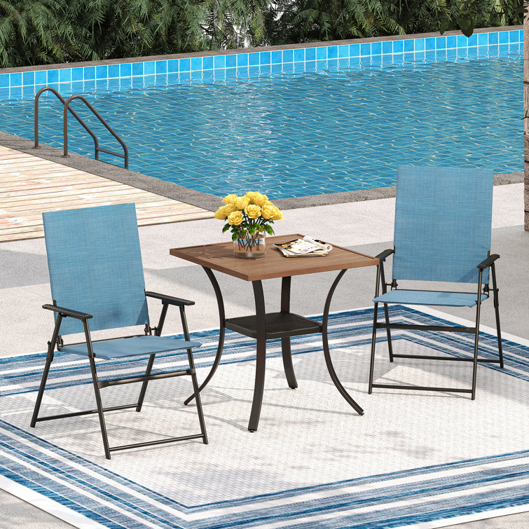 Blue Metal Frame Folding Outdoor Dining Chairs, Set of 2