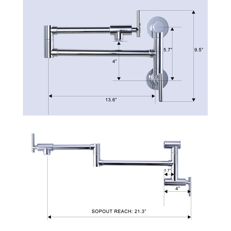 Polished Chrome Double Handle Wall Mounted Pot Filler