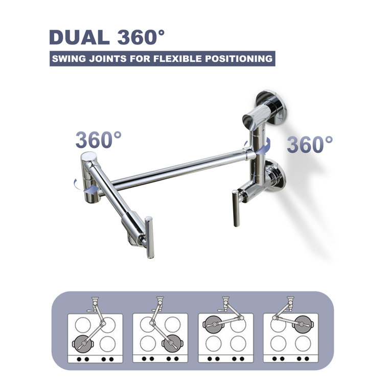 Polished Chrome Double Handle Wall Mounted Pot Filler