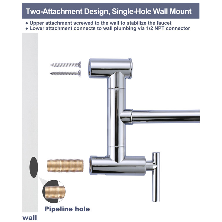 Polished Chrome Double Handle Wall Mounted Pot Filler