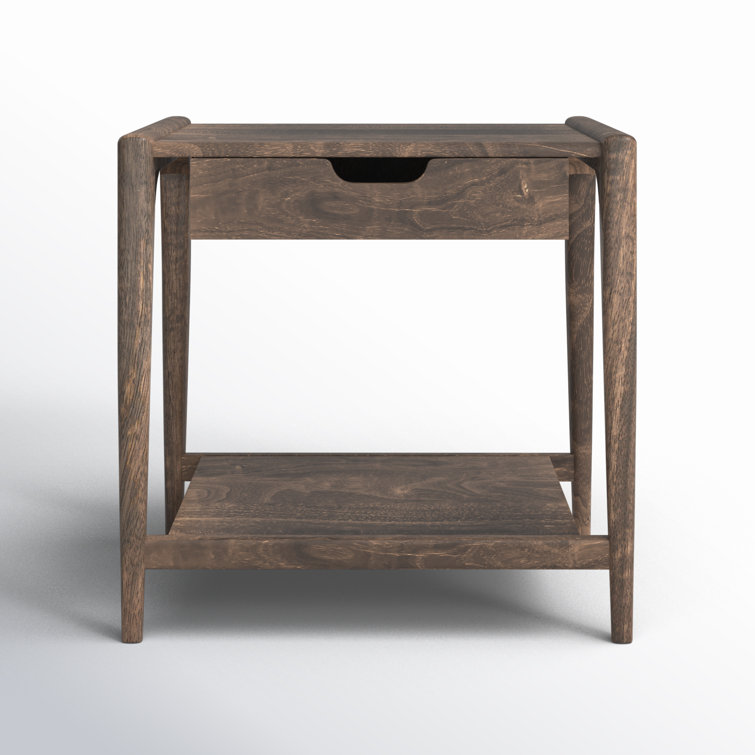 Mid-Century Modern Aged Brown Wood and Metal Square Nightstand with Storage