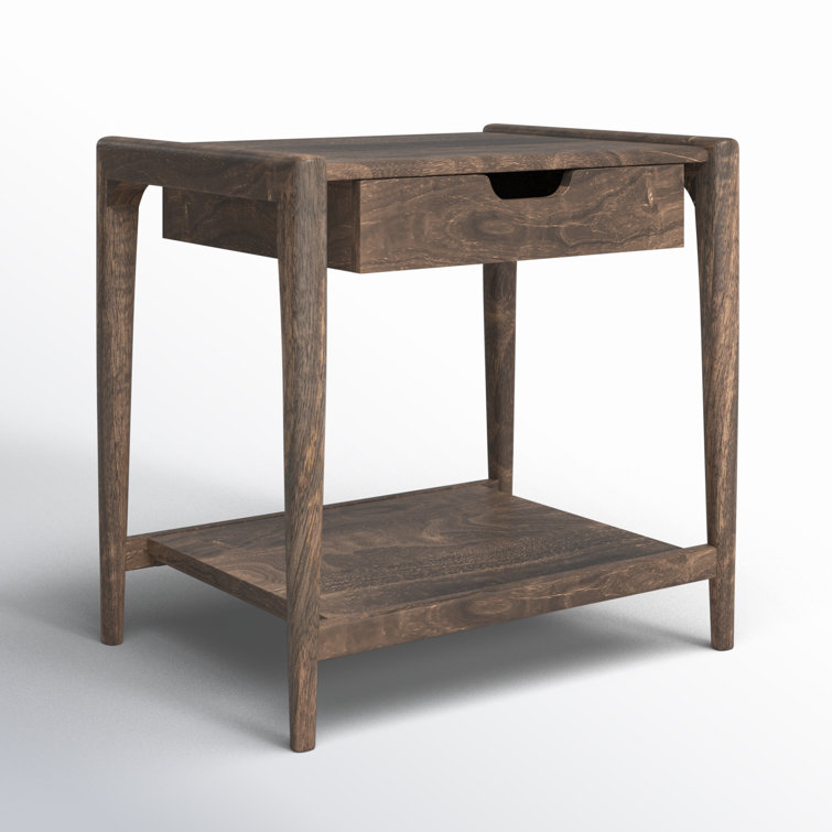 Mid-Century Modern Aged Brown Wood and Metal Square Nightstand with Storage