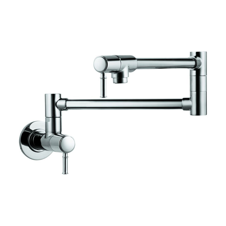Elegant Steel Optik 25" Wall-Mounted Brass Pot Filler with Dual Handles