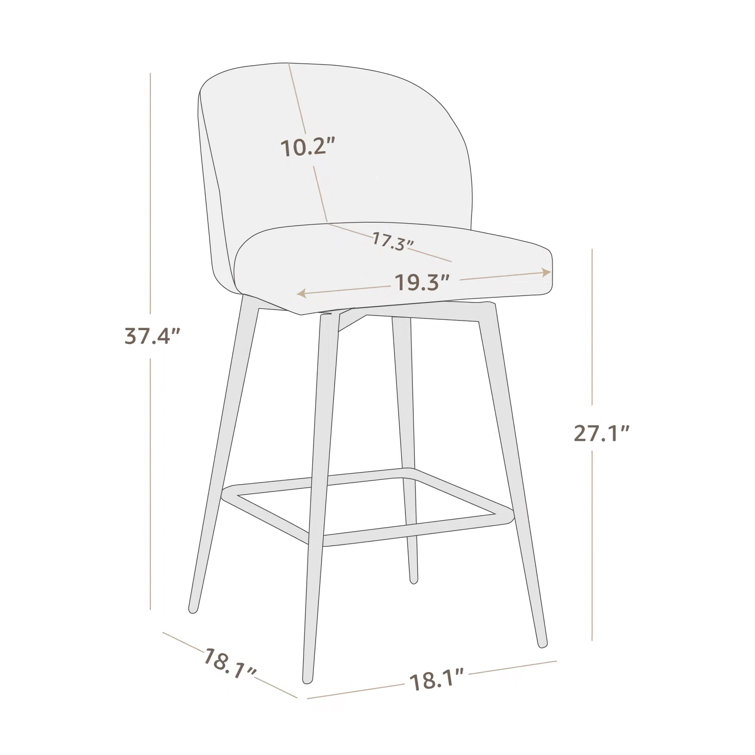 White Upholstered Swivel Counter Stools with Iron Legs, Set of 2