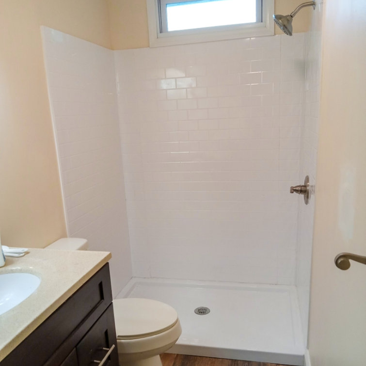 Gloss White PVC Subway Tile Tub and Shower Wall Panels