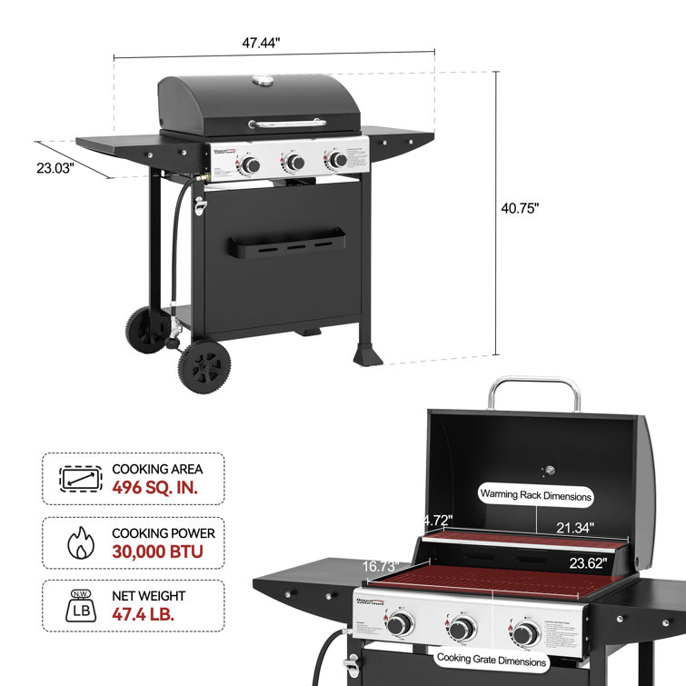 Royal Gourmet 3-Burner Black Propane Gas Grill with Stainless Steel