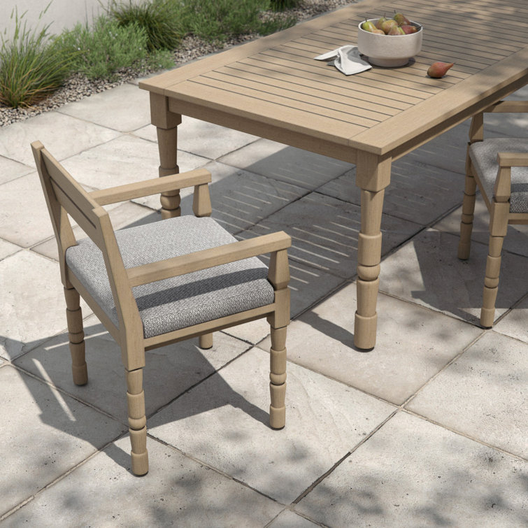 Washed Brown Teak Outdoor Dining Chair with Cushions
