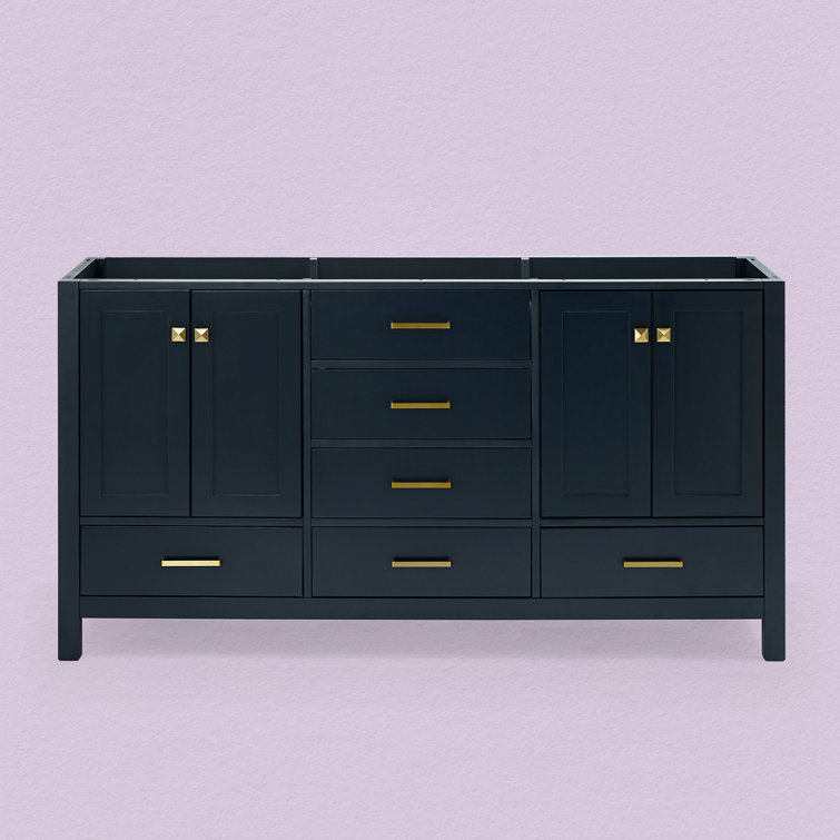 Cambridge Midnight Blue Double Freestanding Vanity Cabinet with Satin Brass Hardware