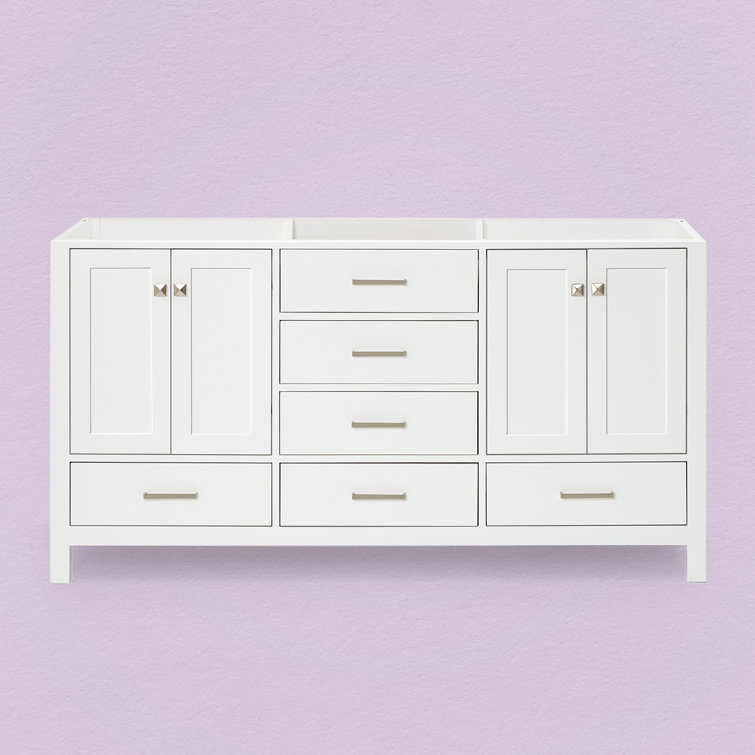 Cambridge 66" White Double Freestanding Vanity Cabinet with Brushed Nickel Hardware
