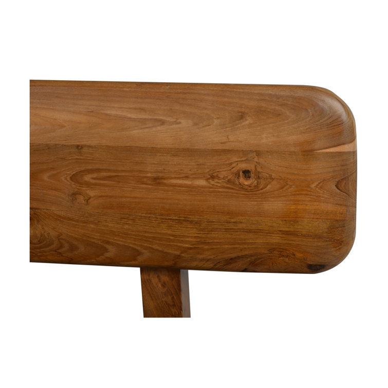 Mid-Century Teak and Genuine Leather 3-Seater Bench