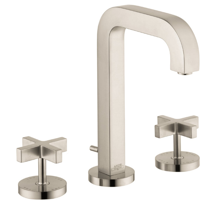 Brushed Nickel Modern Widespread Bathroom Faucet with Cross Handles