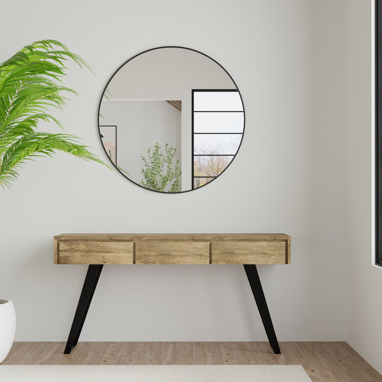 Natural Mango Wood and Metal Console Table with Storage