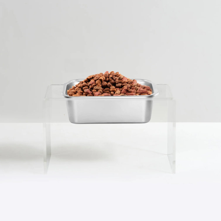 Large Clear Acrylic Elevated Trough Dog Bowl Feeder