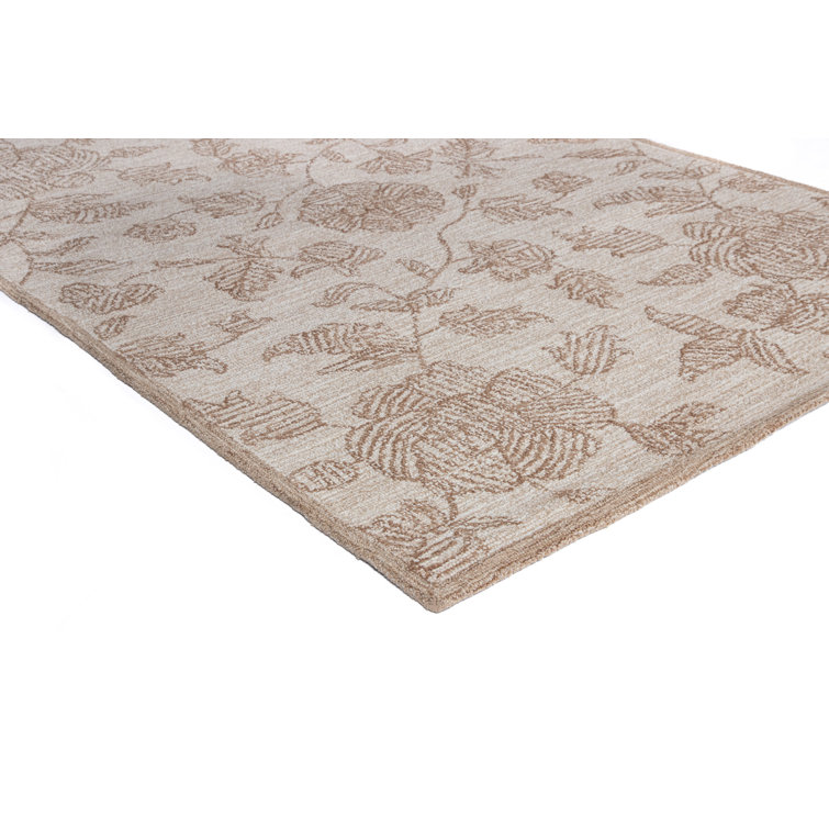 Handmade Tan Wool Rectangular Floral Area Rug