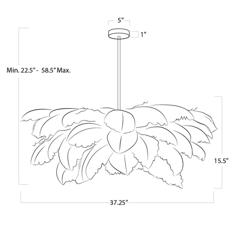 Josephine 37.25" White Feather Chandelier with Gold Leaf Finish