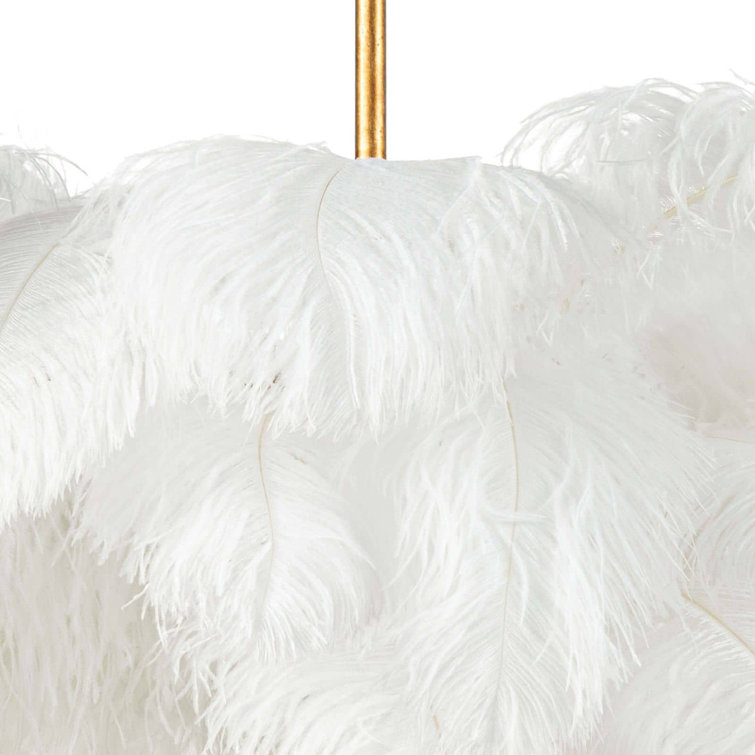 Josephine 37.25" White Feather Chandelier with Gold Leaf Finish