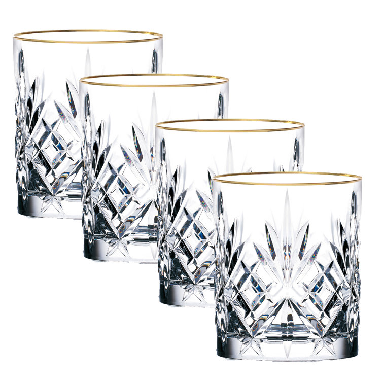 Siena Crystal Whiskey Glass Set with Gold Band, 9oz, Set of 4