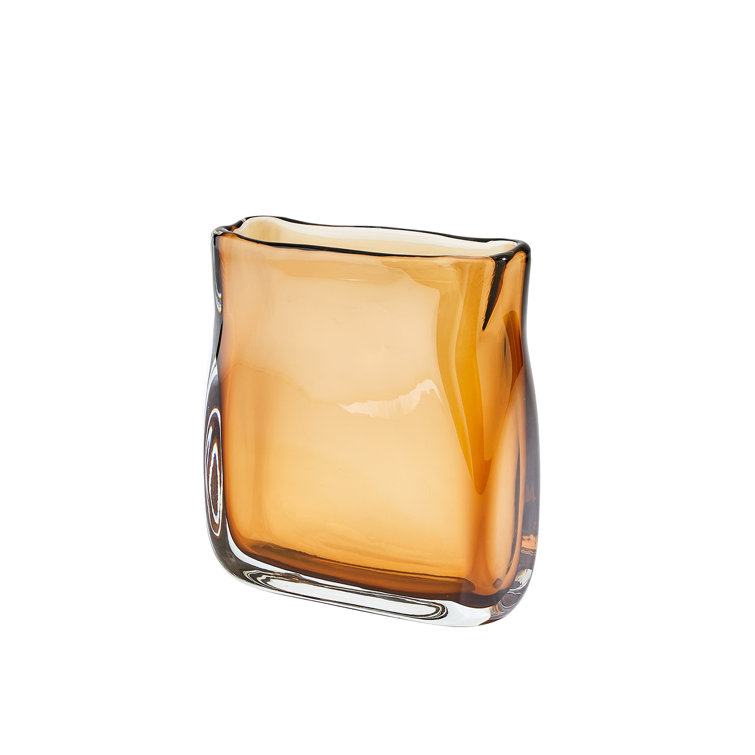 Handcrafted Amber Glass Square Vase