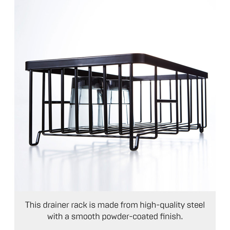 Black Metal Wire Dish Drainer Rack with Utensil Cup