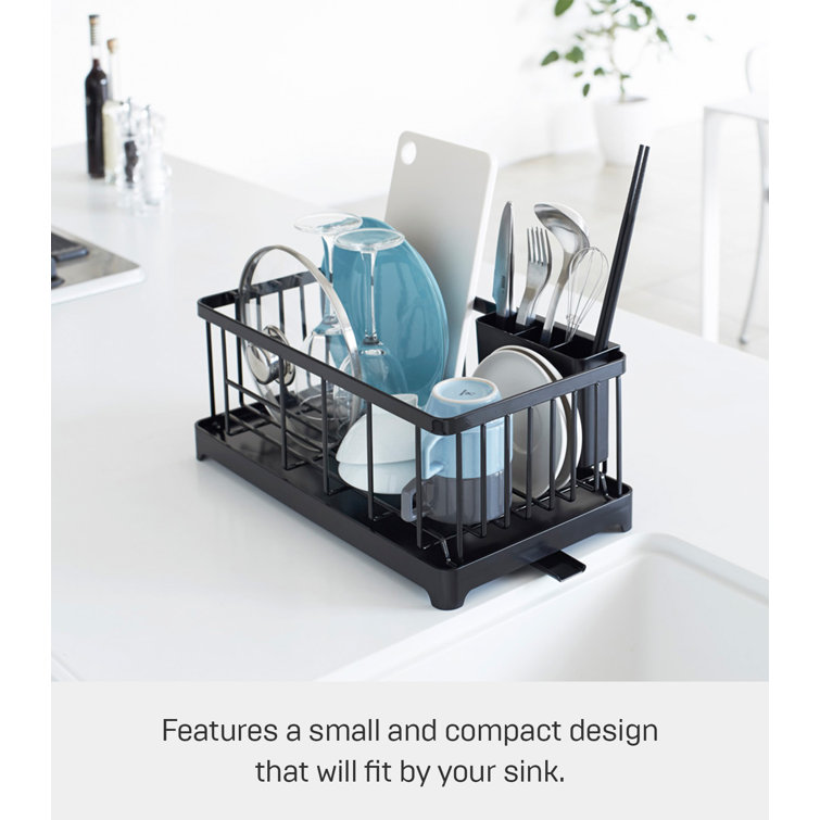 Black Metal Wire Dish Drainer Rack with Utensil Cup