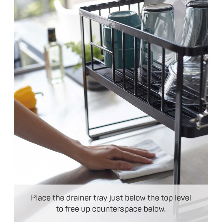 Black Two-Tier Metal Dish Rack with Utensil Holder