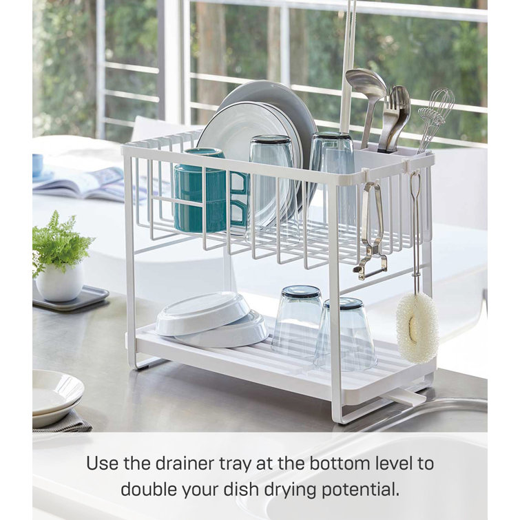 White Two-Tier Metal Dish Rack with Utensil Holder
