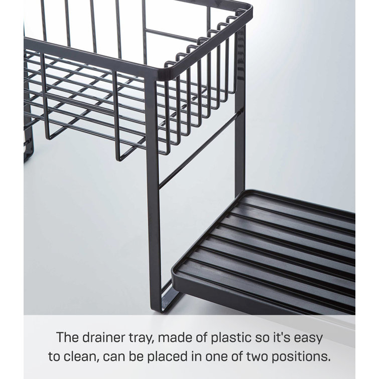 Black Two-Tier Metal Dish Rack with Utensil Holder