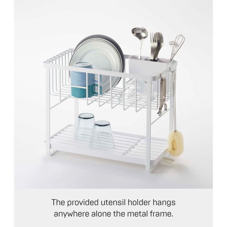 White Two-Tier Metal Dish Rack with Utensil Holder