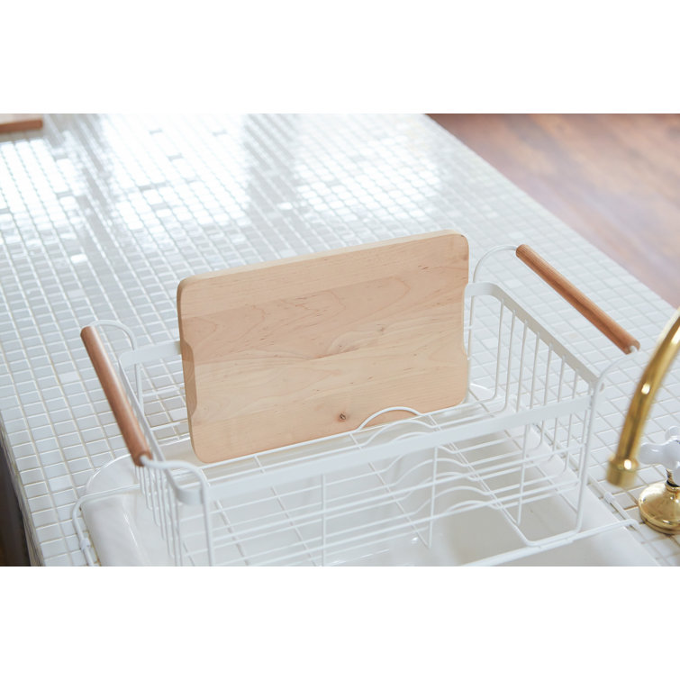 White Metal Over-the-Sink Dish Rack with Wooden Handles