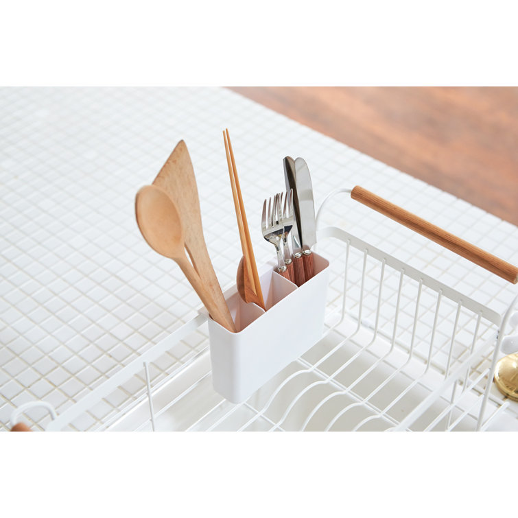 White Metal Over-the-Sink Dish Rack with Wooden Handles