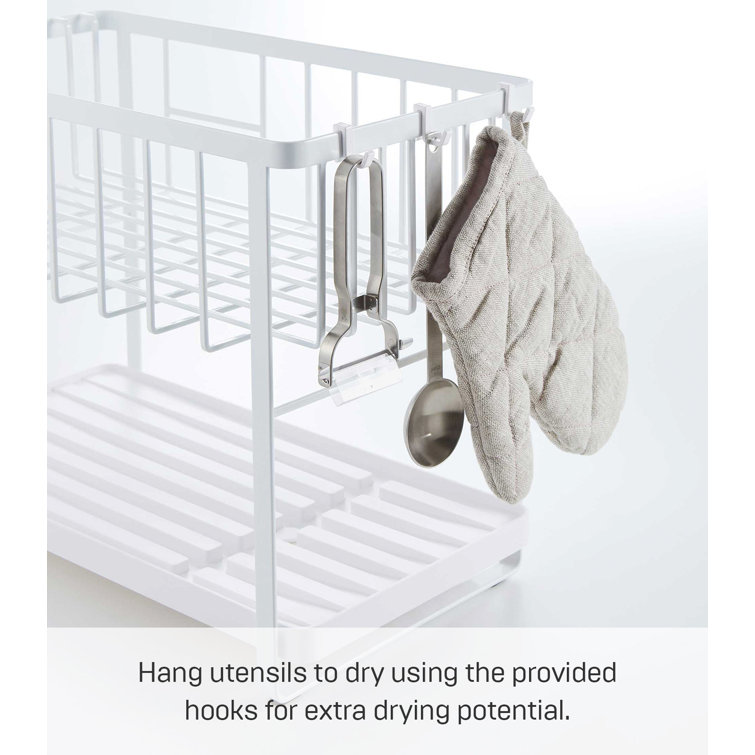 White Two-Tier Metal Dish Rack with Utensil Holder