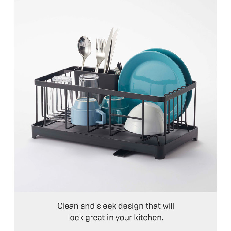 Black Metal Wire Dish Drainer Rack with Utensil Cup