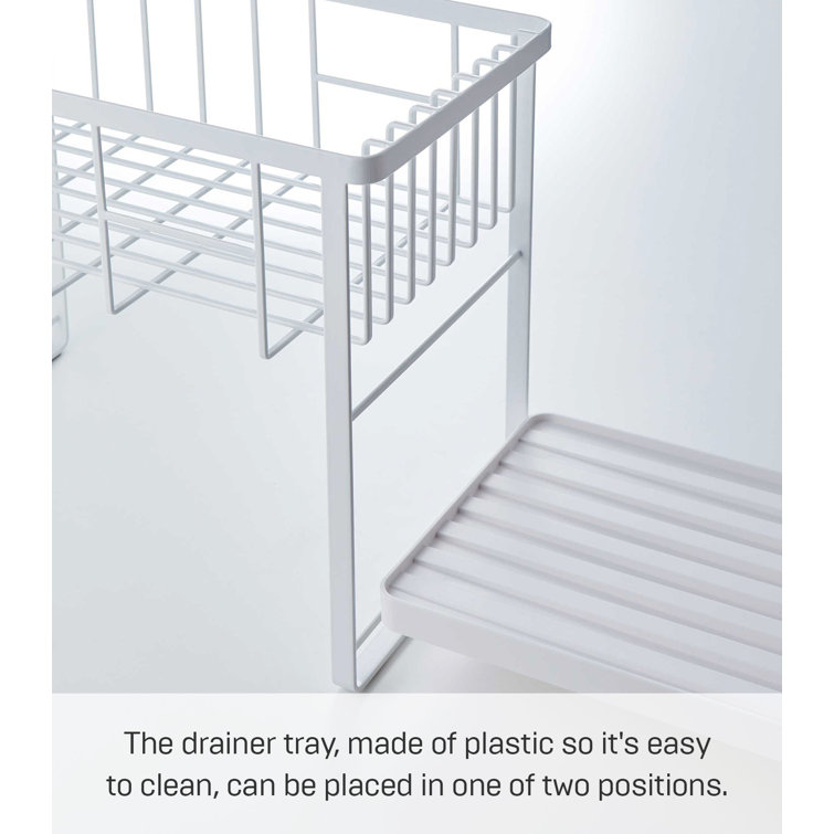 White Two-Tier Metal Dish Rack with Utensil Holder