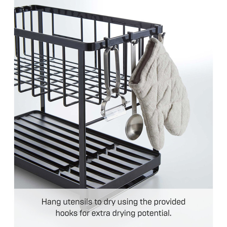 Black Two-Tier Metal Dish Rack with Utensil Holder