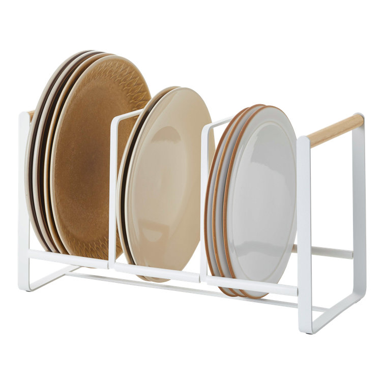 Tosca Wood-Accented Metal Dish Storage Rack 13.6" Wide