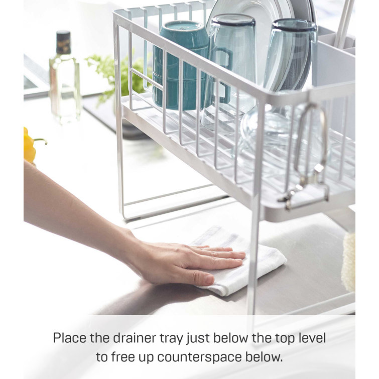 White Two-Tier Metal Dish Rack with Utensil Holder