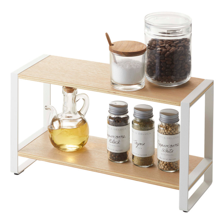 White and Natural Steel Two-Tier Countertop Organizer