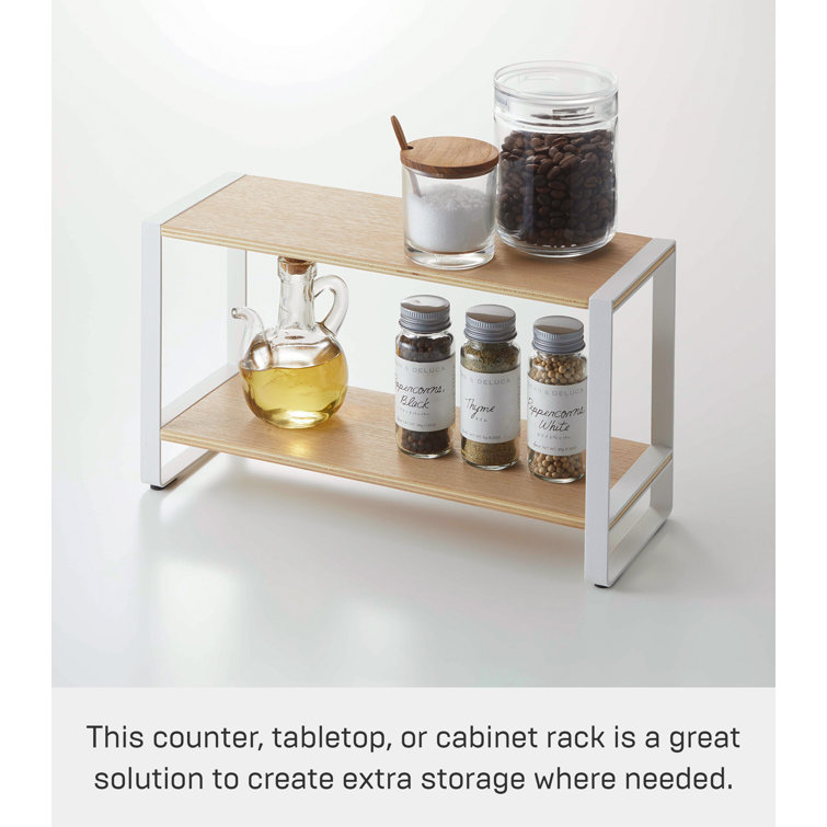 White and Natural Steel Two-Tier Countertop Organizer