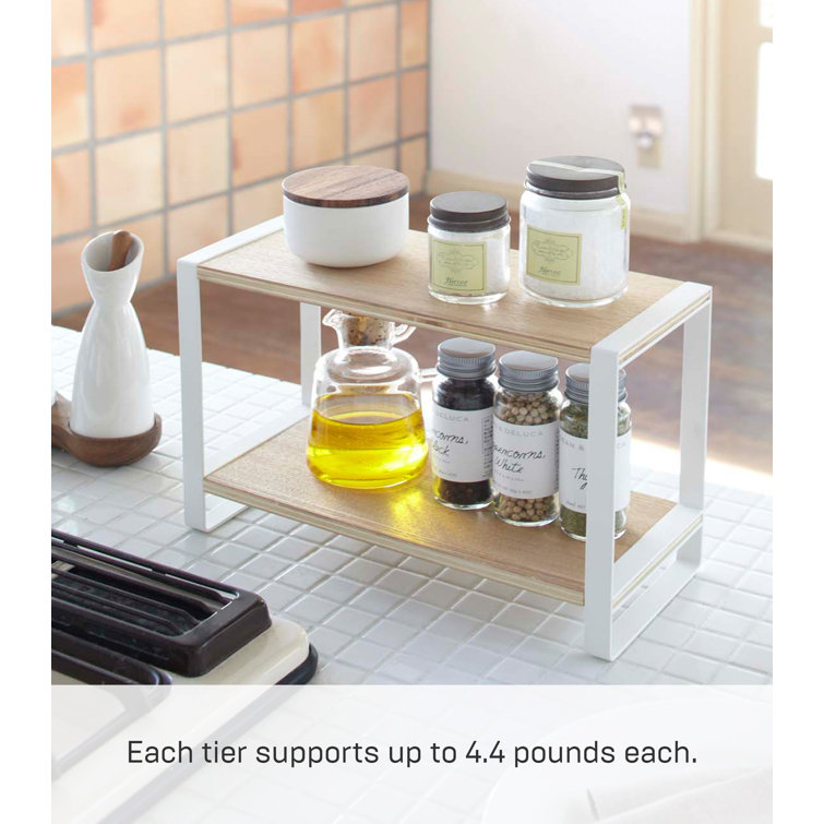 White and Natural Steel Two-Tier Countertop Organizer