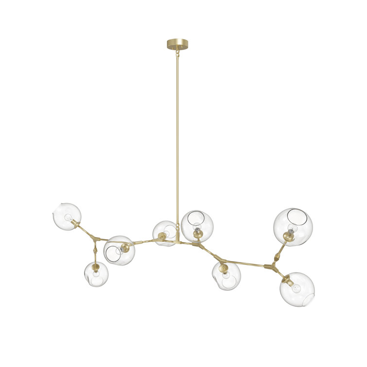 Modern Linear Brass Sputnik Chandelier with Hand Blown Glass Shades