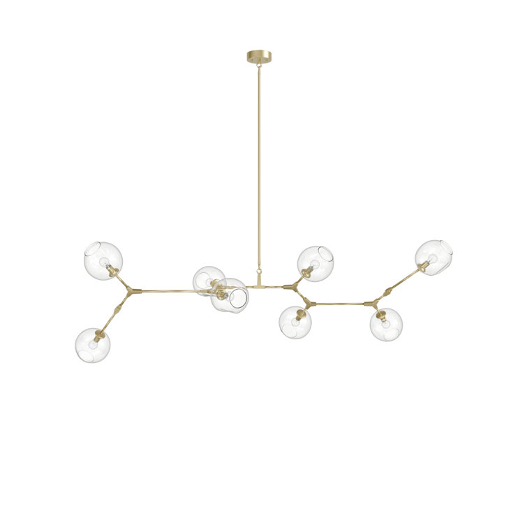 Modern Linear Brass Sputnik Chandelier with Hand Blown Glass Shades