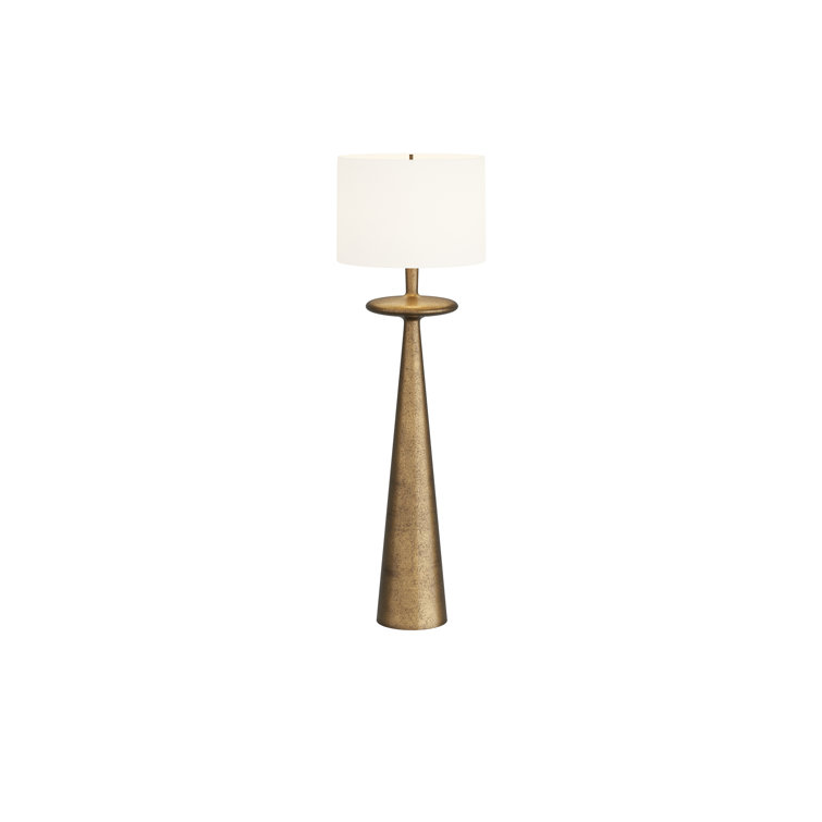 Antique Brass Mid-Century Modern Floor Lamp with Off-White Shade