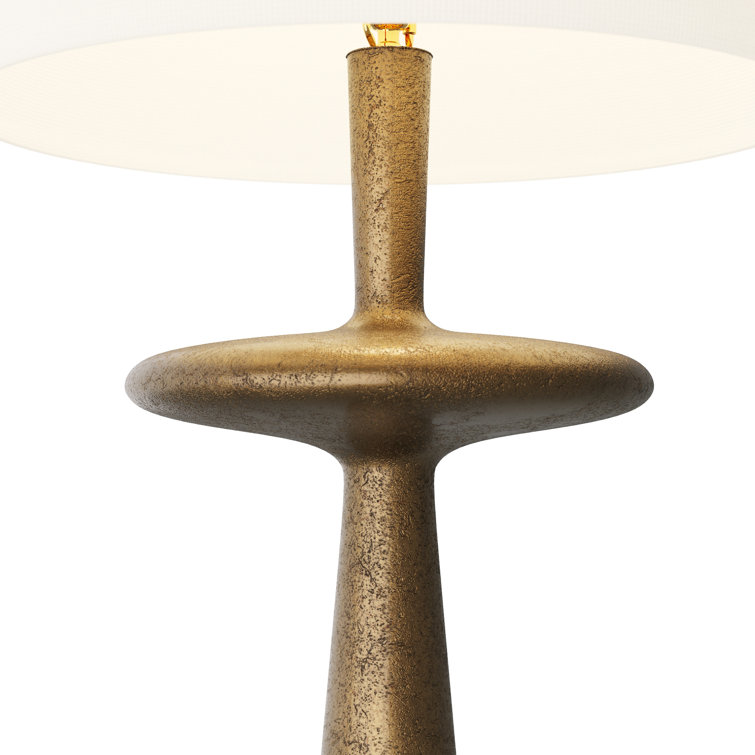 Antique Brass Mid-Century Modern Floor Lamp with Off-White Shade
