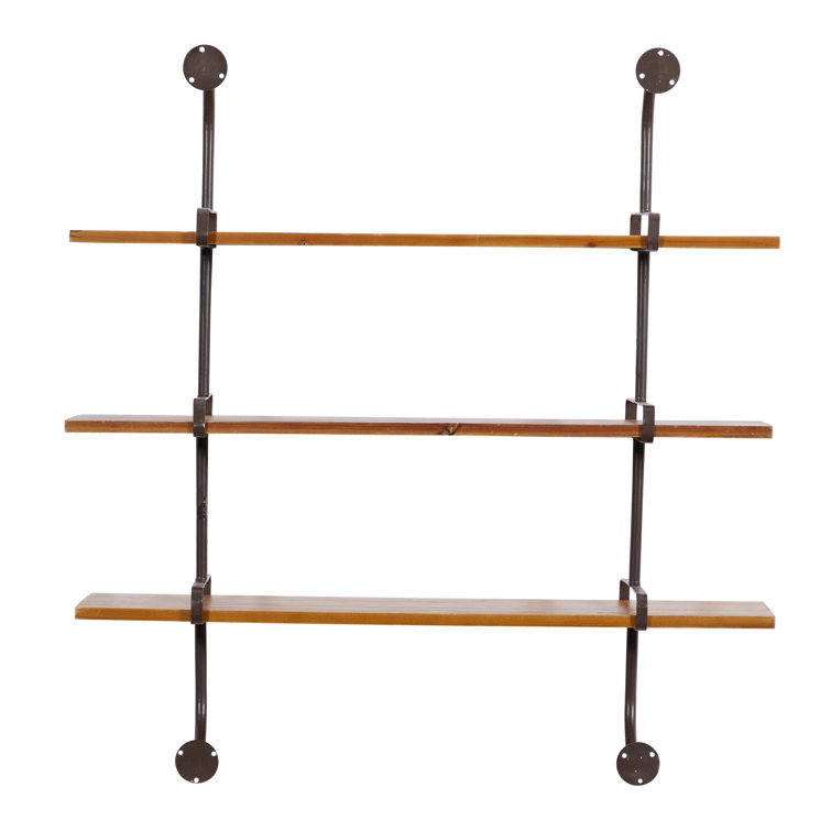 Elegant 38'' Brown Wood Floating Wall Shelf with Five Sections