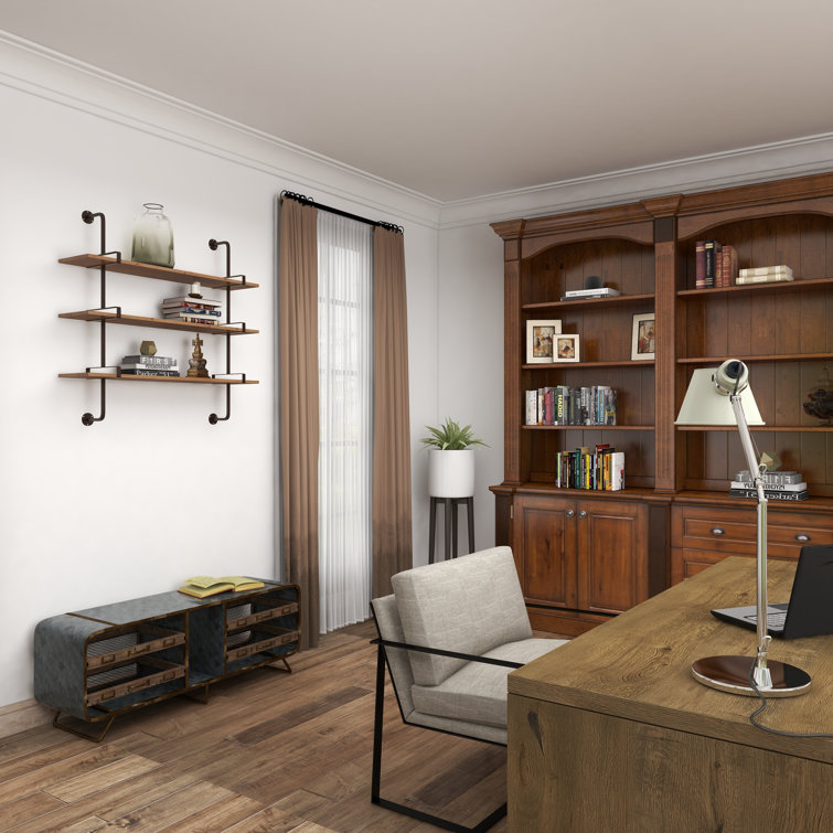 Elegant 38'' Brown Wood Floating Wall Shelf with Five Sections