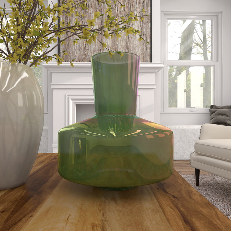 12'' Green Glass Abstract Table Vase