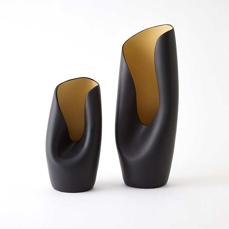 Large Black and Gold Ceramic Table Vase