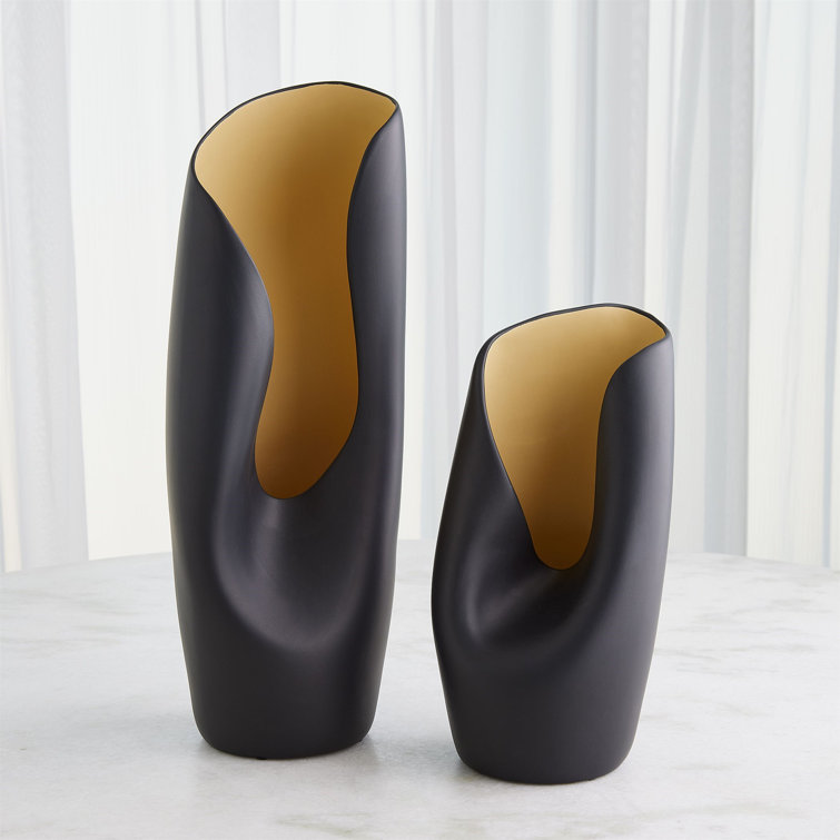 Large Black and Gold Ceramic Table Vase
