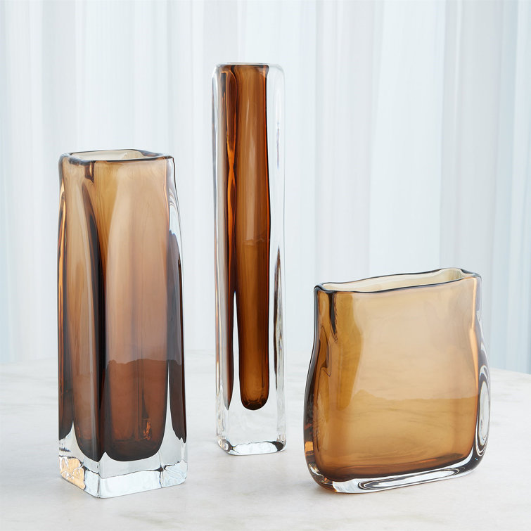 Handcrafted Amber Glass Square Vase